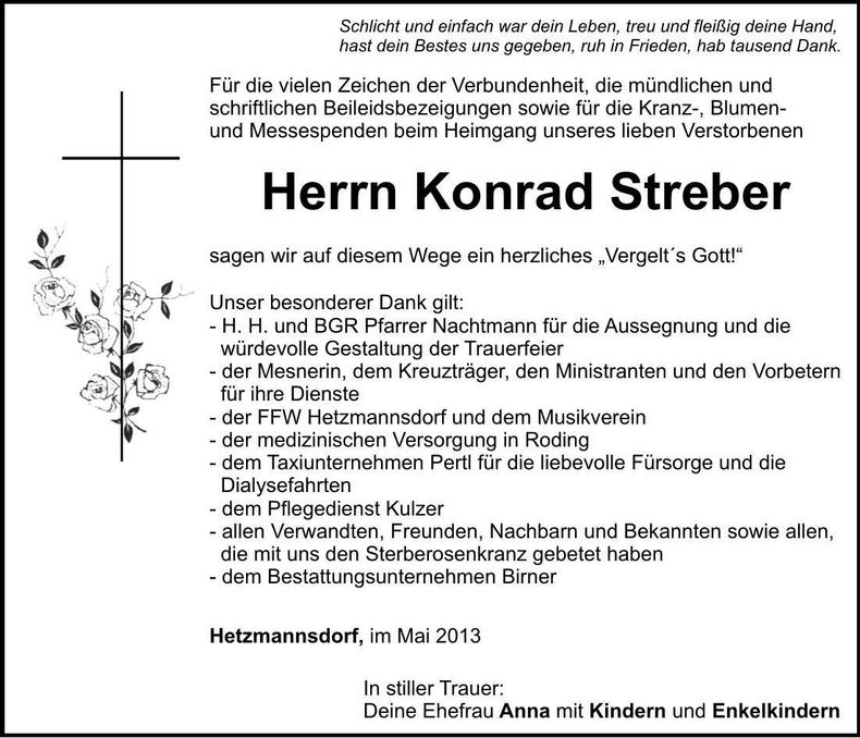 Traueranzeige Konrad Streber