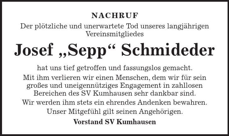 Traueranzeige Josef Schmideder