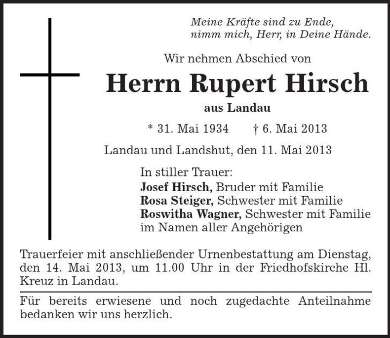 Traueranzeige Rupert Hirsch