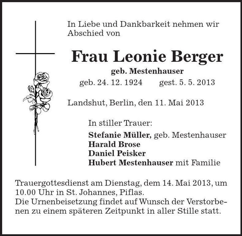 Traueranzeige Leonie Berger