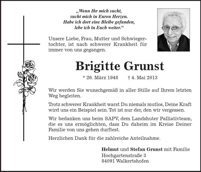 Traueranzeige Brigitte Grunst