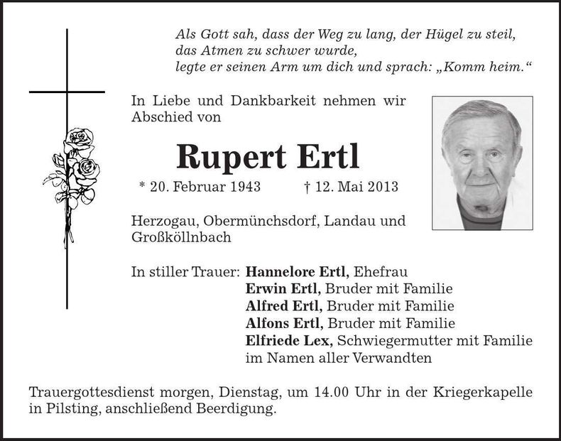 Traueranzeige Rupert Ertl