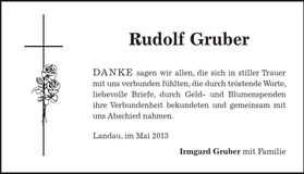 Traueranzeige Rudolf Gruber