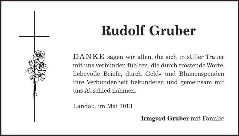 Traueranzeige Rudolf Gruber