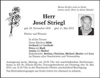 Traueranzeige Josef Striegl