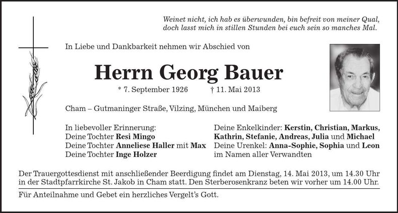 Traueranzeige Georg Bauer