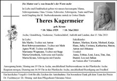 Traueranzeige Theres Kagermeier