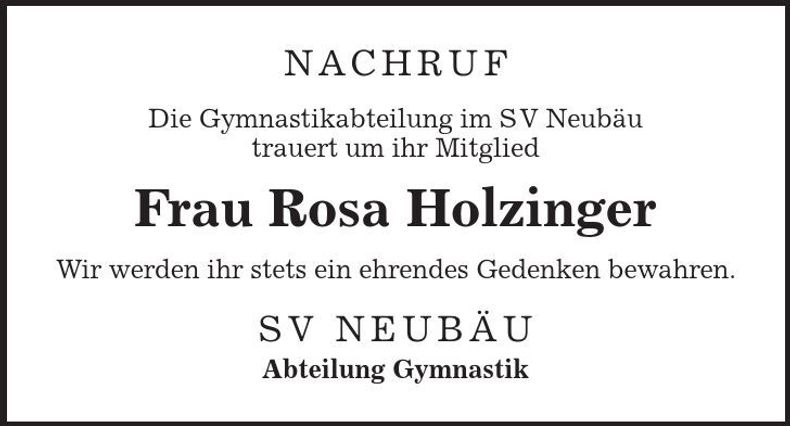 Traueranzeige Rosa Holzinger