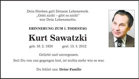 Traueranzeige Kurt Sawatzki
