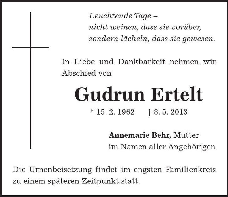 Traueranzeige Gudrun Ertelt