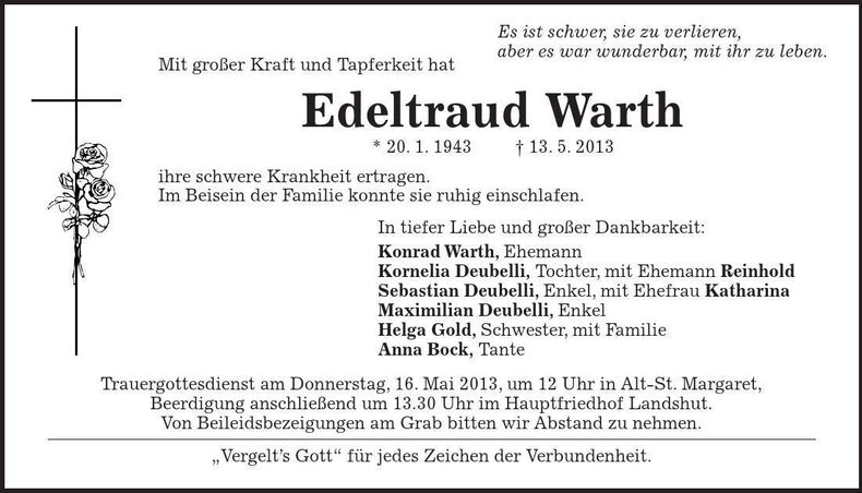Traueranzeige Edeltraud Warth