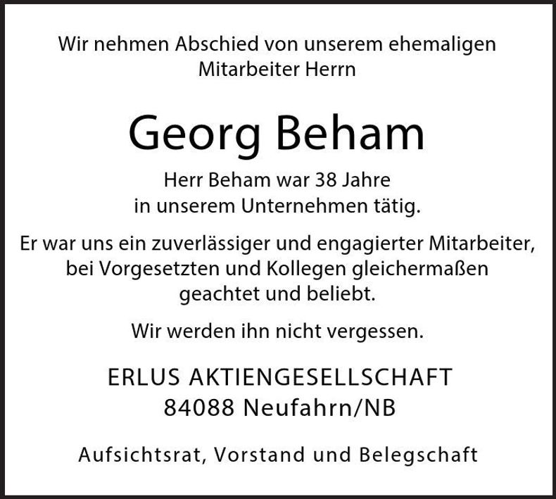 Traueranzeige Georg Beham