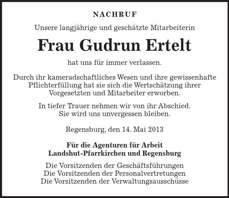 Traueranzeige Gudrun Ertelt