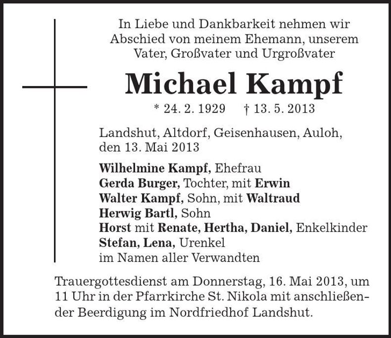 Traueranzeige Michael Kampf