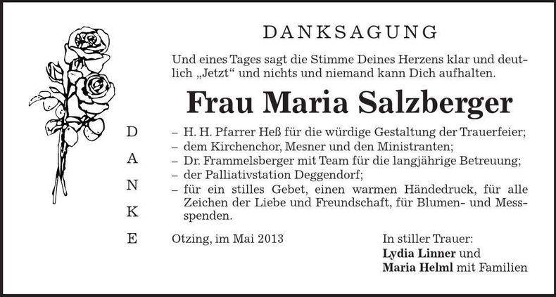 Traueranzeige Maria Salzberger