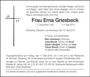 Traueranzeige Erna Griesbeck