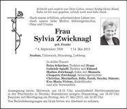Traueranzeige Sylvia Zwicknagl