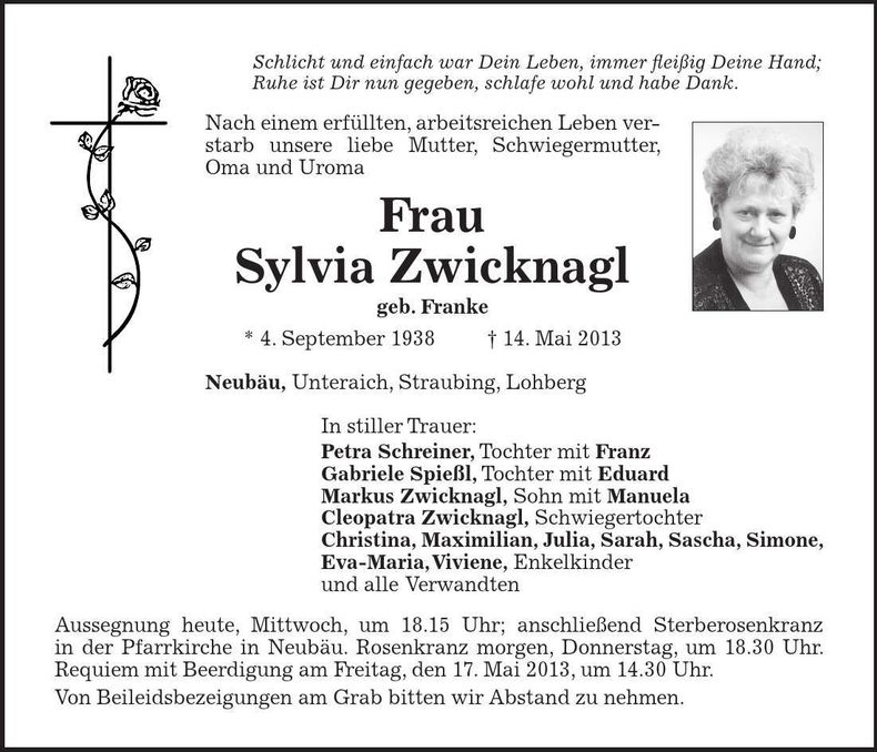 Traueranzeige Sylvia Zwicknagl