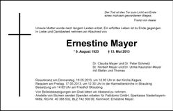 Traueranzeige Ernestine Mayer