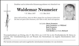 Traueranzeige Waldemar Neumeier