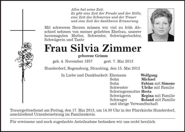 Traueranzeige Silvia Zimmer