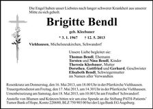 Traueranzeige Brigitte Bendl