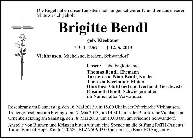 Traueranzeige Brigitte Bendl