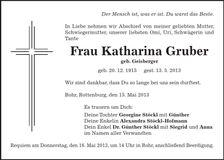 Traueranzeige Katharina Gruber