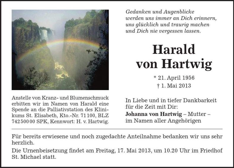 Traueranzeige Harald Von Hartwig