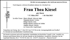 Traueranzeige Thea Kiesel