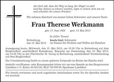 Traueranzeige Therese Werkmann