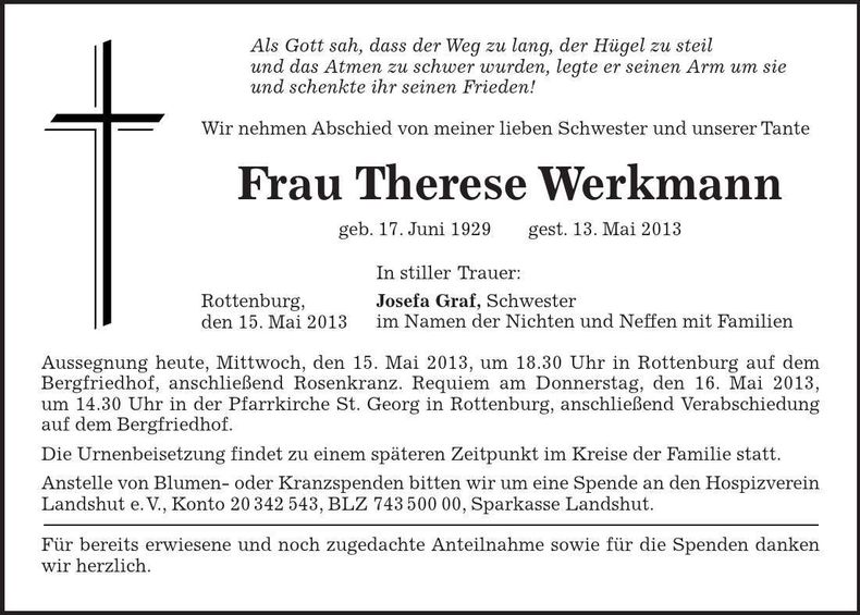 Traueranzeige Therese Werkmann