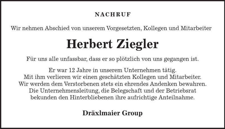 Traueranzeige Herbert Ziegler