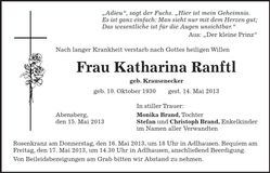 Traueranzeige Katharina Ranftl