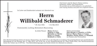 Traueranzeige Willibald Schmaderer