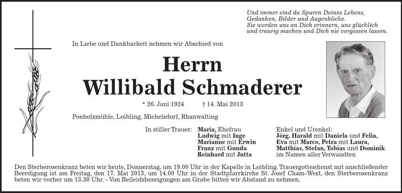 Traueranzeige Willibald Schmaderer
