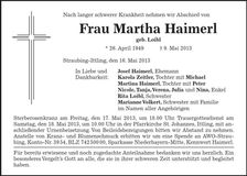 Traueranzeige Martha Haimerl
