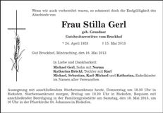 Traueranzeige Stilla Gerl