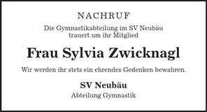 Traueranzeige Sylvia Zwicknagl