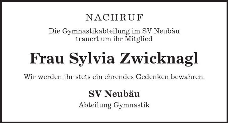 Traueranzeige Sylvia Zwicknagl