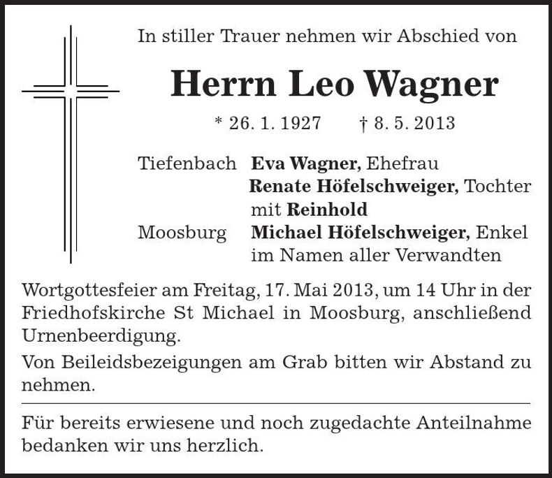 Traueranzeige Leo Wagner