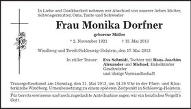 Traueranzeige Monika Dorfner