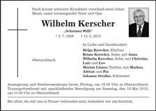 Traueranzeige Wilhelm Kerscher