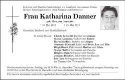 Traueranzeige Katharina Danner