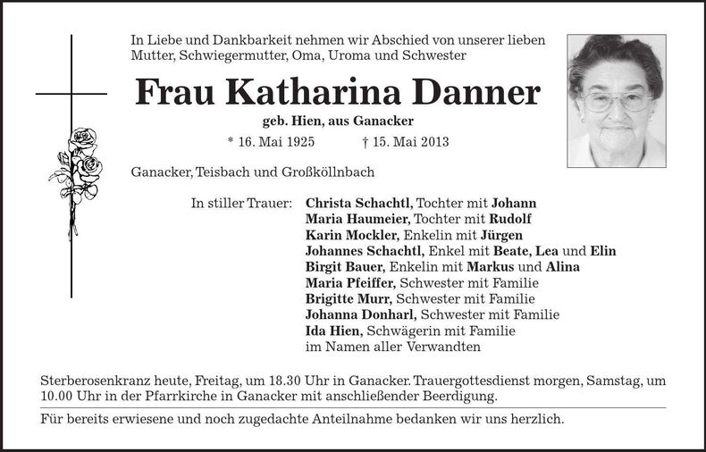 Traueranzeige Katharina Danner