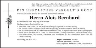 Traueranzeige Alois Bernhard