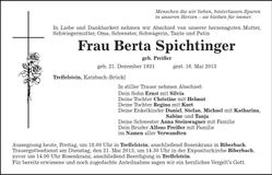 Traueranzeige Berta Spichtinger