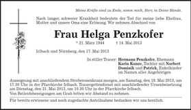 Traueranzeige Helga Penzkofer