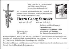 Traueranzeige Georg Strasser