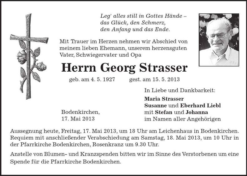 Traueranzeige Georg Strasser